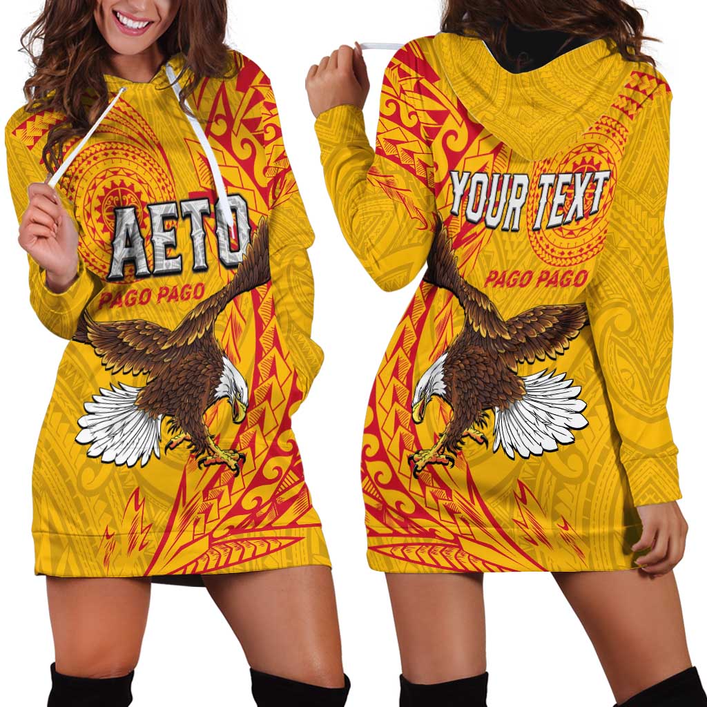Personalised American Samoa Flag Day Hoodie Dress Fautasi Race Pago Pago-Aeto Eagle Wings Tribal Style