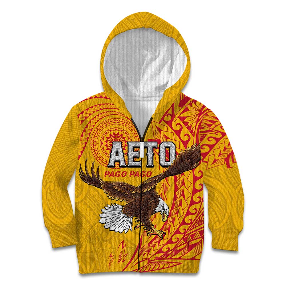 Personalised American Samoa Flag Day Kid Hoodie Fautasi Race Pago Pago-Aeto Eagle Wings Tribal Style LT03 Zip Hoodie Multicolor - Polynesian Pride