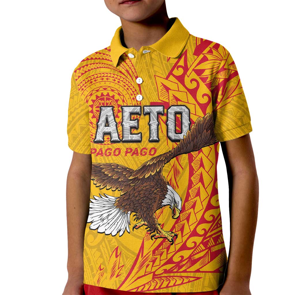 Personalised American Samoa Flag Day Kid Polo Shirt Fautasi Race Pago Pago-Aeto Eagle Wings Tribal Style LT03 Kid Multicolor - Polynesian Pride