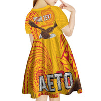 Personalised American Samoa Flag Day Kid Short Sleeve Dress Fautasi Race Pago Pago-Aeto Eagle Wings Tribal Style LT03 - Polynesian Pride