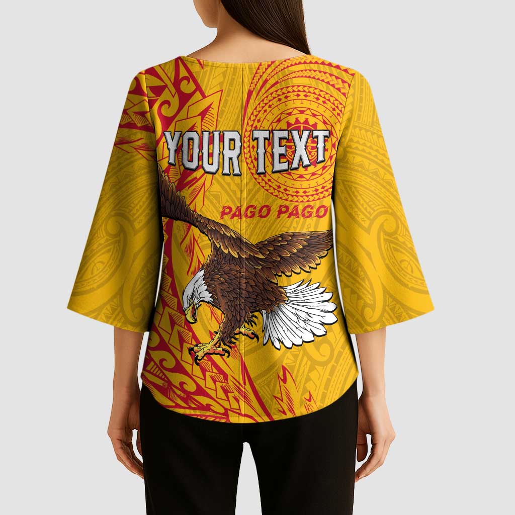 Personalised American Samoa Flag Day Kimono Sleeve Blouse Fautasi Race Pago Pago-Aeto Eagle Wings Tribal Style LT03 - Polynesian Pride