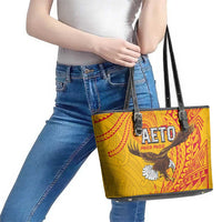 American Samoa Flag Day Leather Tote Bag Fautasi Race Pago Pago-Aeto Eagle Wings Tribal Style LT03 - Polynesian Pride