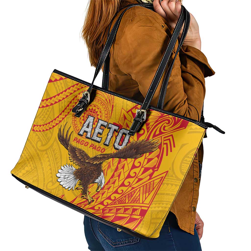 American Samoa Flag Day Leather Tote Bag Fautasi Race Pago Pago-Aeto Eagle Wings Tribal Style LT03 - Polynesian Pride