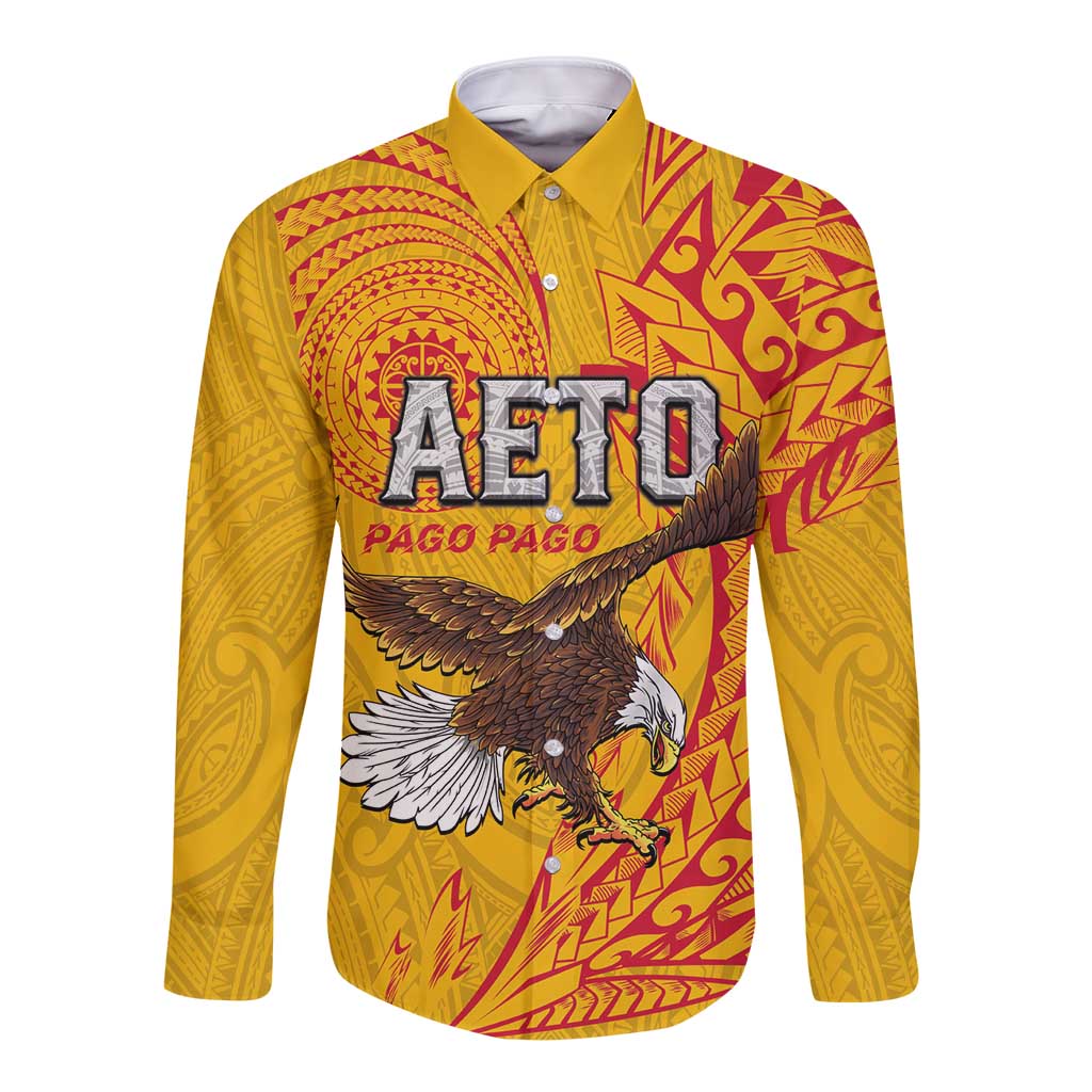 Personalised American Samoa Flag Day Long Sleeve Button Shirt Fautasi Race Pago Pago-Aeto Eagle Wings Tribal Style LT03 Unisex Multicolor - Polynesian Pride