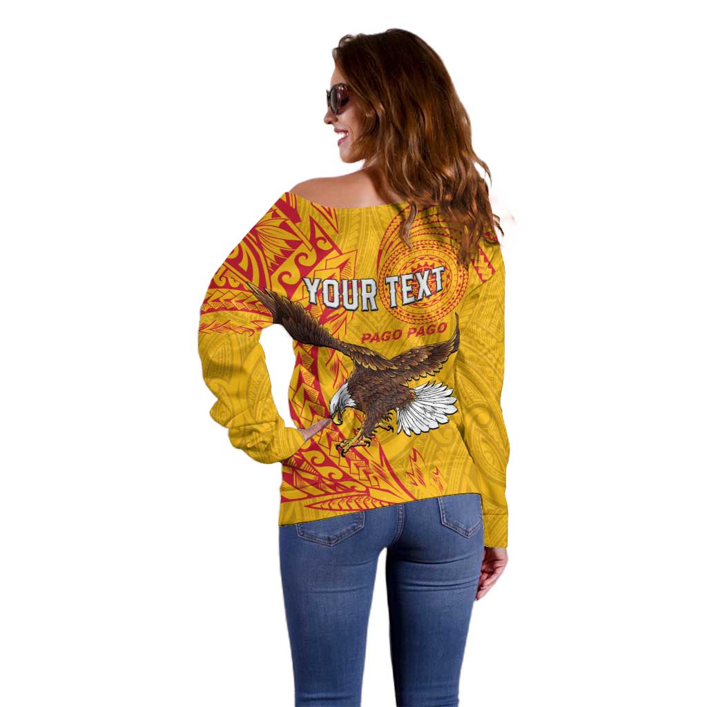 Personalised American Samoa Flag Day Off Shoulder Sweater Fautasi Race Pago Pago-Aeto Eagle Wings Tribal Style LT03 - Polynesian Pride