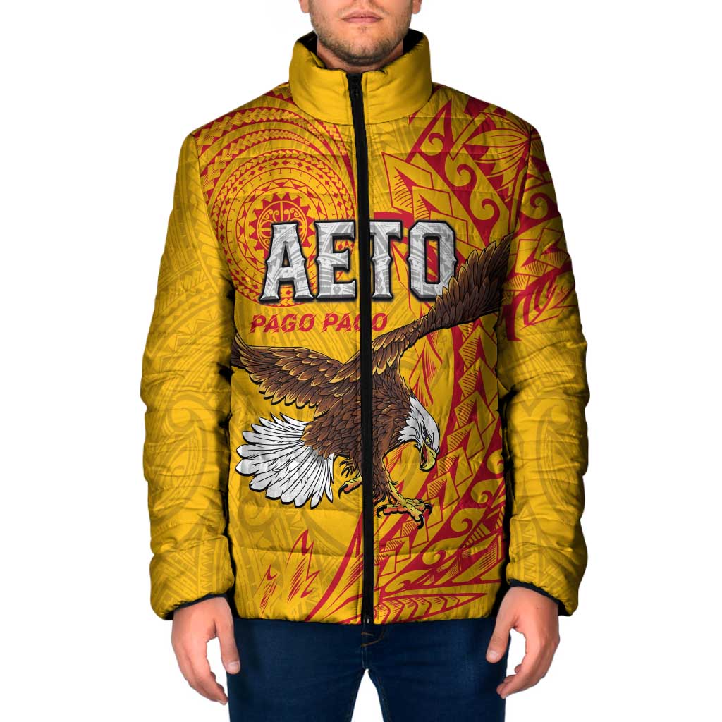 Personalised American Samoa Flag Day Padded Jacket Fautasi Race Pago Pago-Aeto Eagle Wings Tribal Style