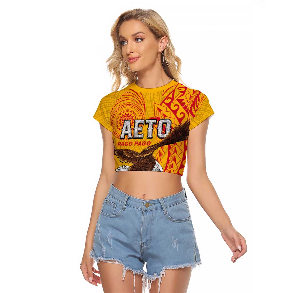 Personalised American Samoa Flag Day Raglan Cropped T Shirt Fautasi Race Pago Pago-Aeto Eagle Wings Tribal Style LT03 Female Multicolor - Polynesian Pride
