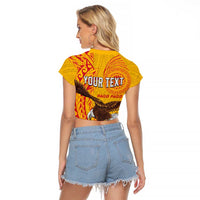 Personalised American Samoa Flag Day Raglan Cropped T Shirt Fautasi Race Pago Pago-Aeto Eagle Wings Tribal Style LT03 - Polynesian Pride