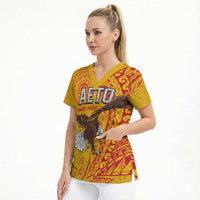 Personalised American Samoa Flag Day Scrub Top Fautasi Race Pago Pago-Aeto Eagle Wings Tribal Style
