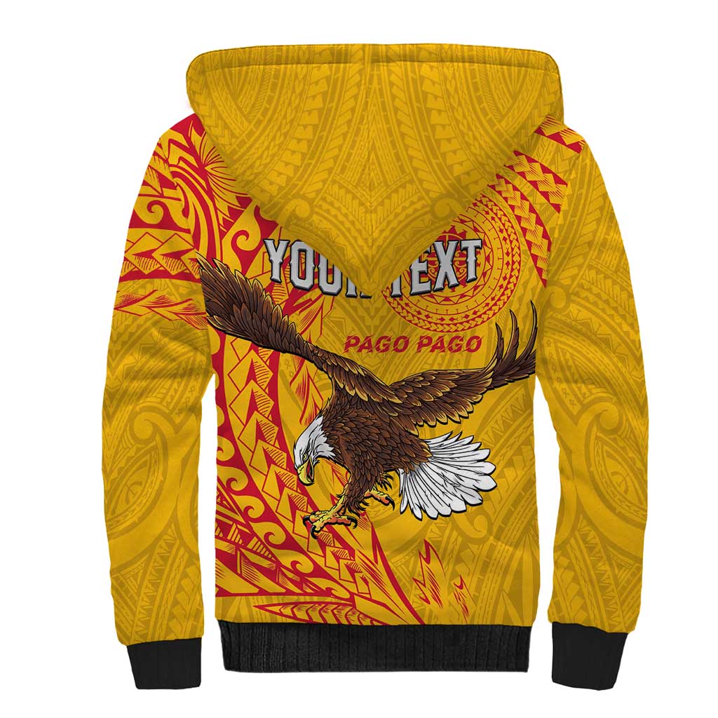 Personalised American Samoa Flag Day Sherpa Hoodie Fautasi Race Pago Pago-Aeto Eagle Wings Tribal Style