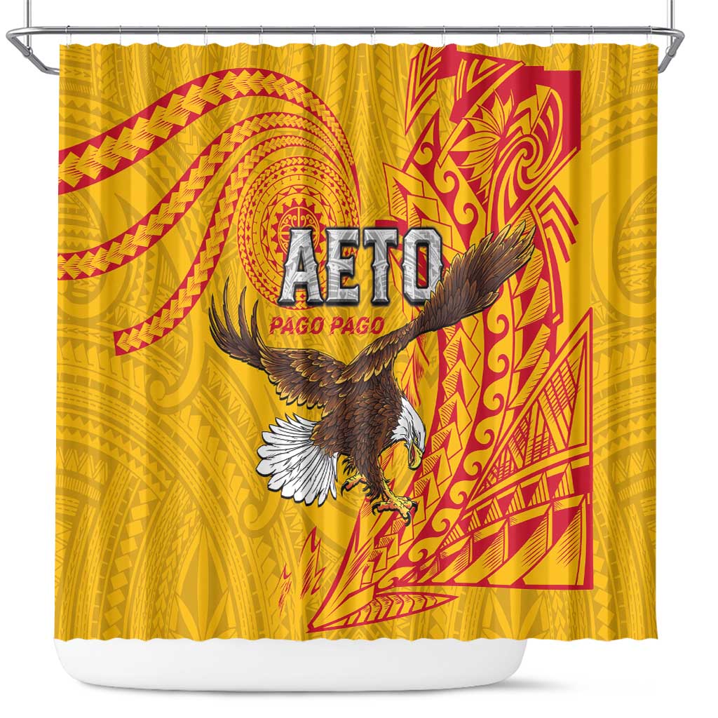 American Samoa Flag Day Shower Curtain Fautasi Race Pago Pago-Aeto Eagle Wings Tribal Style LT03 Multicolor - Polynesian Pride