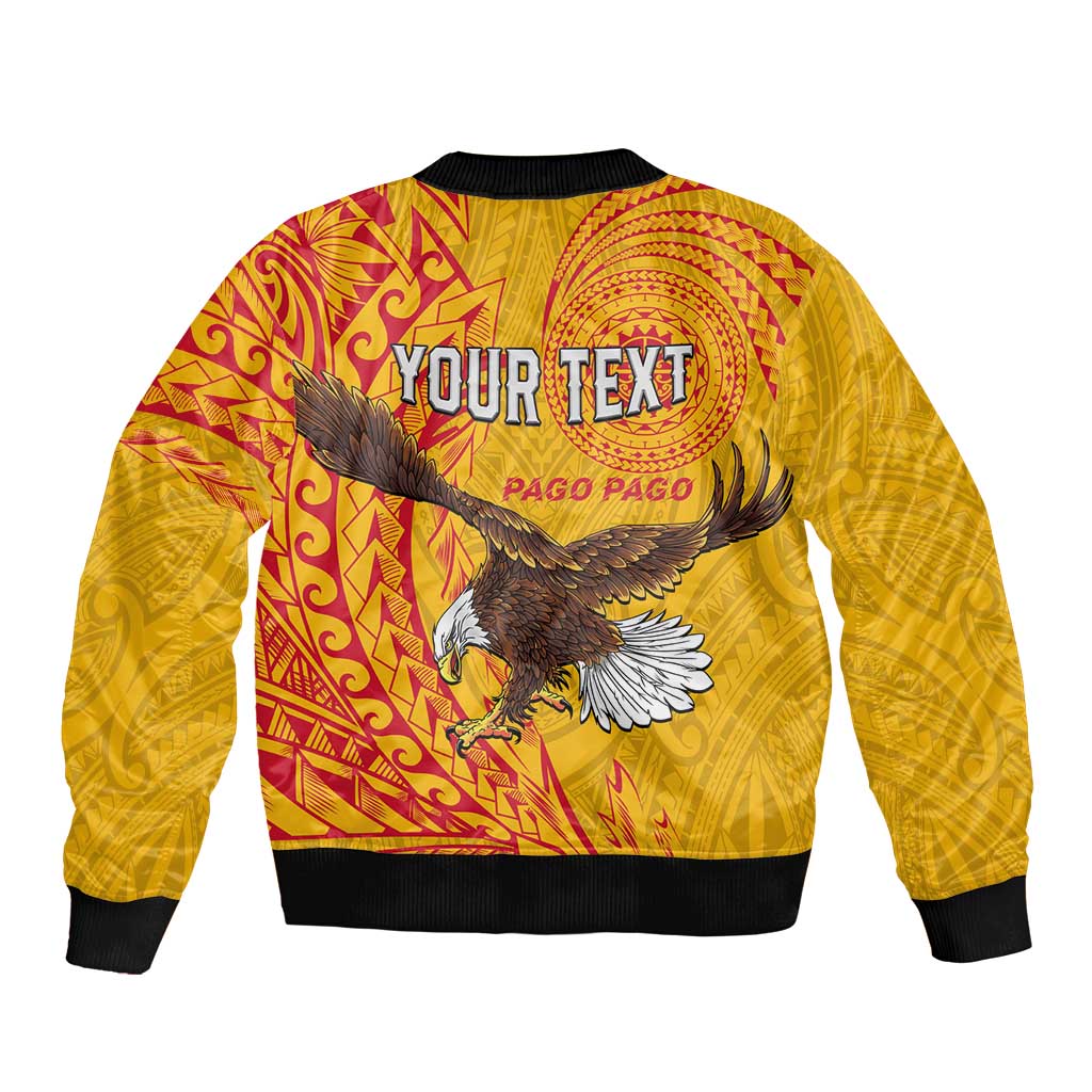 Personalised American Samoa Flag Day Sleeve Zip Bomber Jacket Fautasi Race Pago Pago-Aeto Eagle Wings Tribal Style LT03 - Polynesian Pride