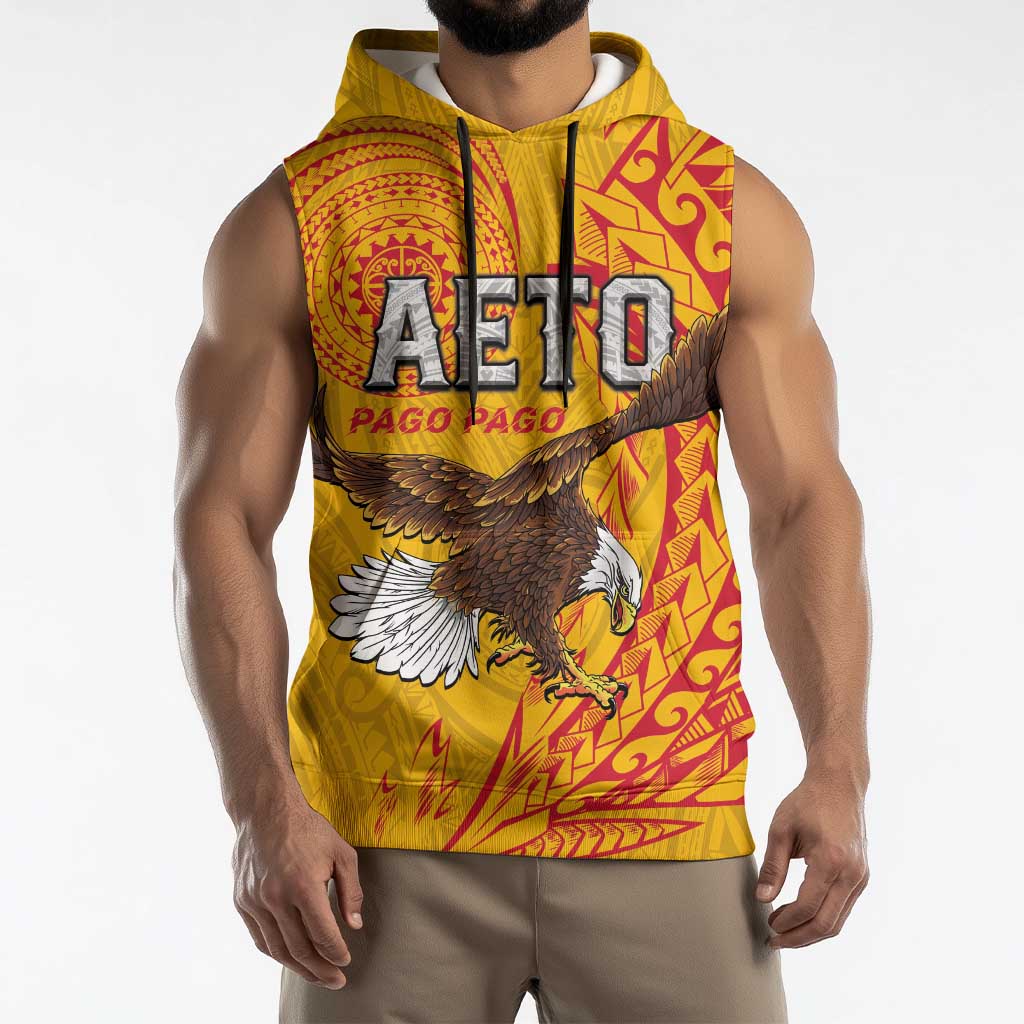 Personalised American Samoa Flag Day Sleeveless Hoodie Fautasi Race Pago Pago-Aeto Eagle Wings Tribal Style LT03 - Polynesian Pride