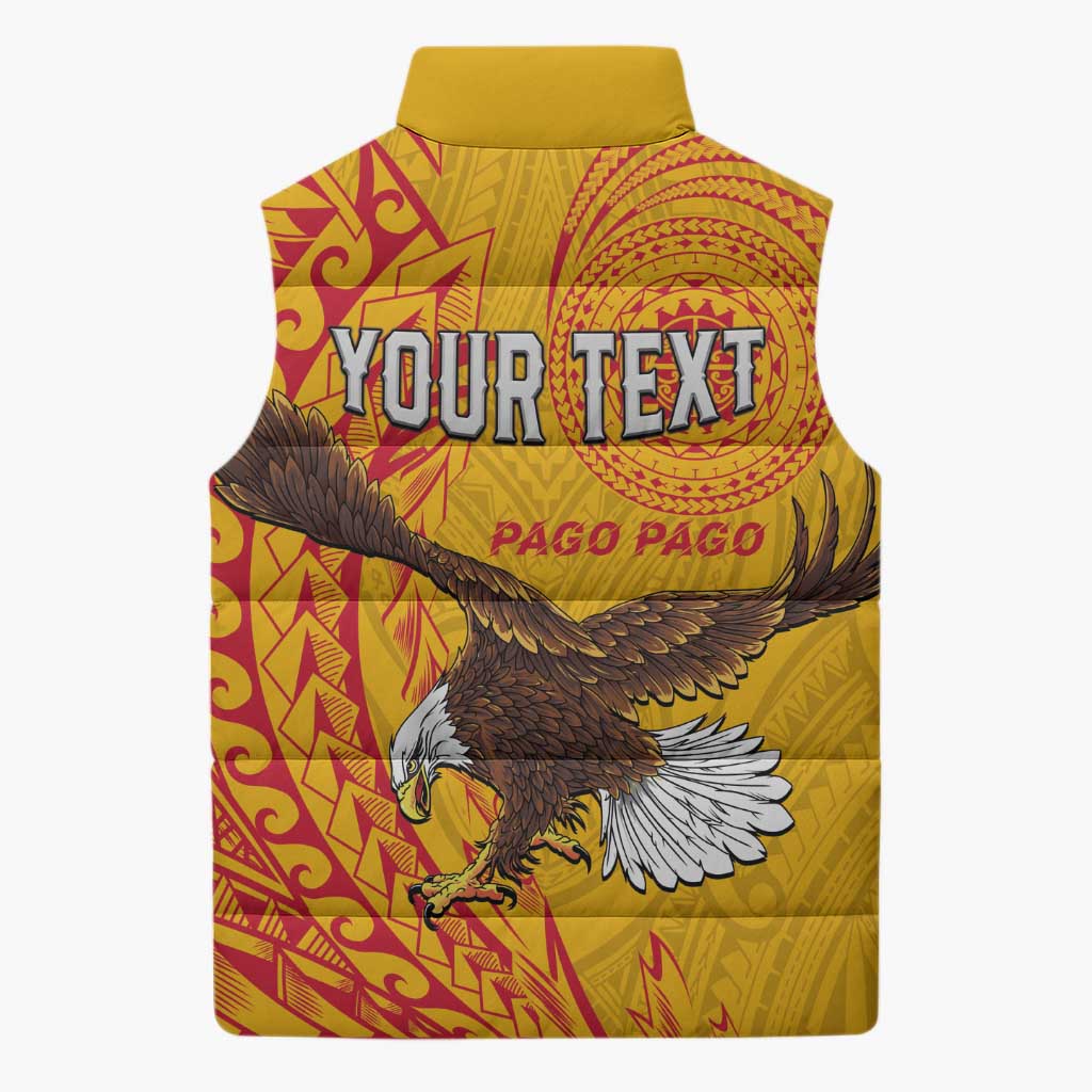 Personalised American Samoa Flag Day Sleeveless Puffer Jacket Fautasi Race Pago Pago-Aeto Eagle Wings Tribal Style LT03 - Polynesian Pride