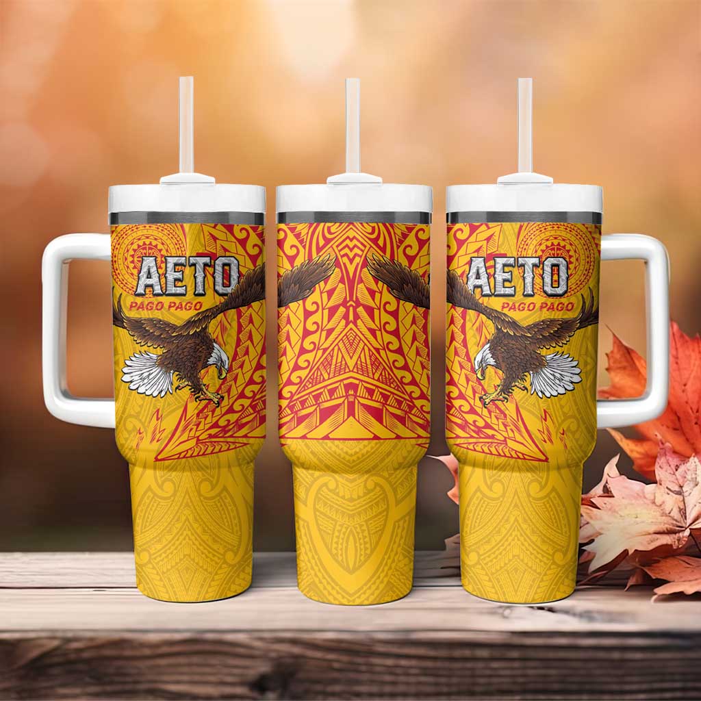 American Samoa Flag Day Tumbler With Handle Fautasi Race Pago Pago-Aeto Eagle Wings Tribal Style LT03 - Polynesian Pride