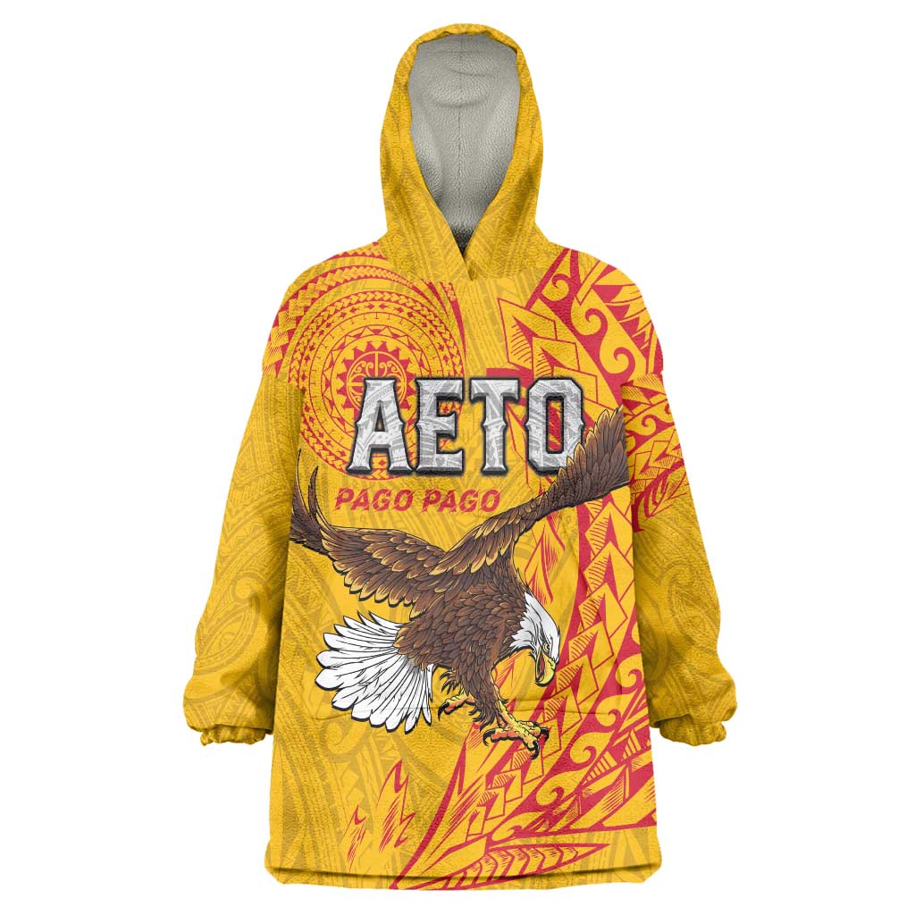 Personalised American Samoa Flag Day Wearable Blanket Hoodie Fautasi Race Pago Pago-Aeto Eagle Wings Tribal Style