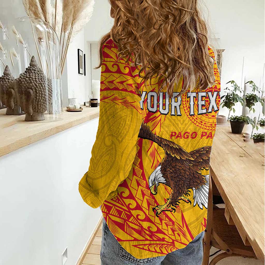 Personalised American Samoa Flag Day Women Casual Shirt Fautasi Race Pago Pago-Aeto Eagle Wings Tribal Style