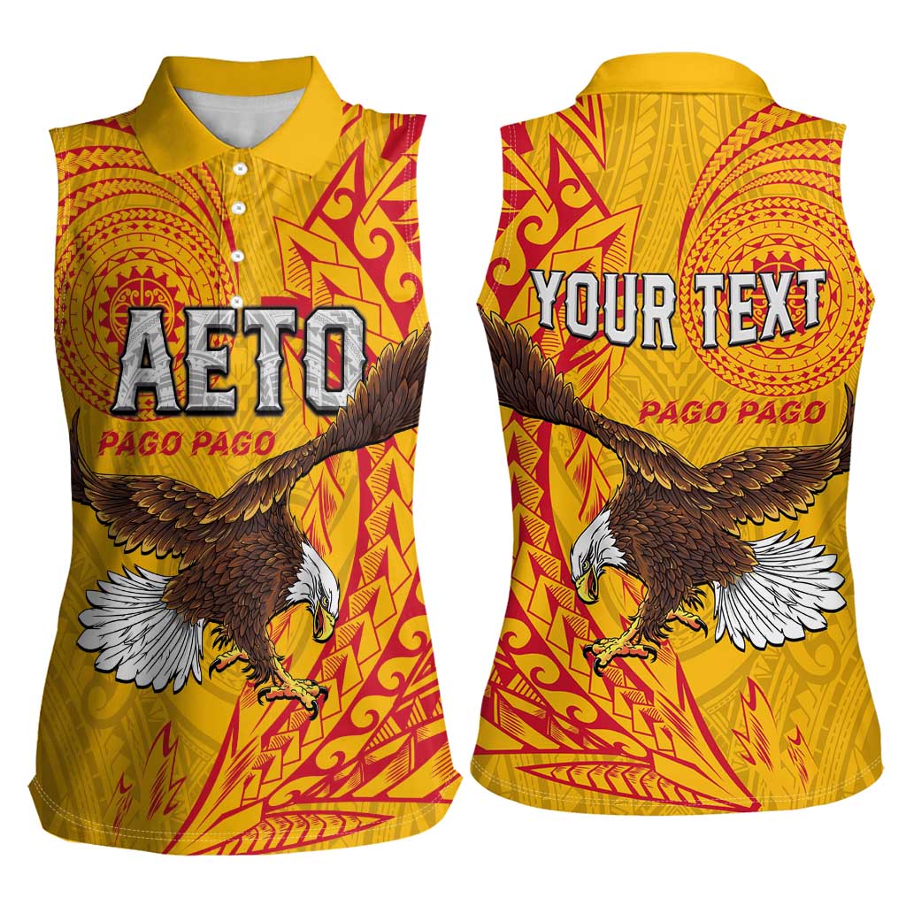 Personalised American Samoa Flag Day Women Sleeveless Polo Shirt Fautasi Race Pago Pago-Aeto Eagle Wings Tribal Style