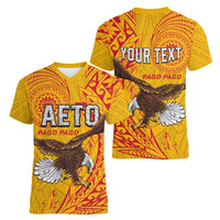 Personalised American Samoa Flag Day Women V-Neck T-Shirt Fautasi Race Pago Pago-Aeto Eagle Wings Tribal Style