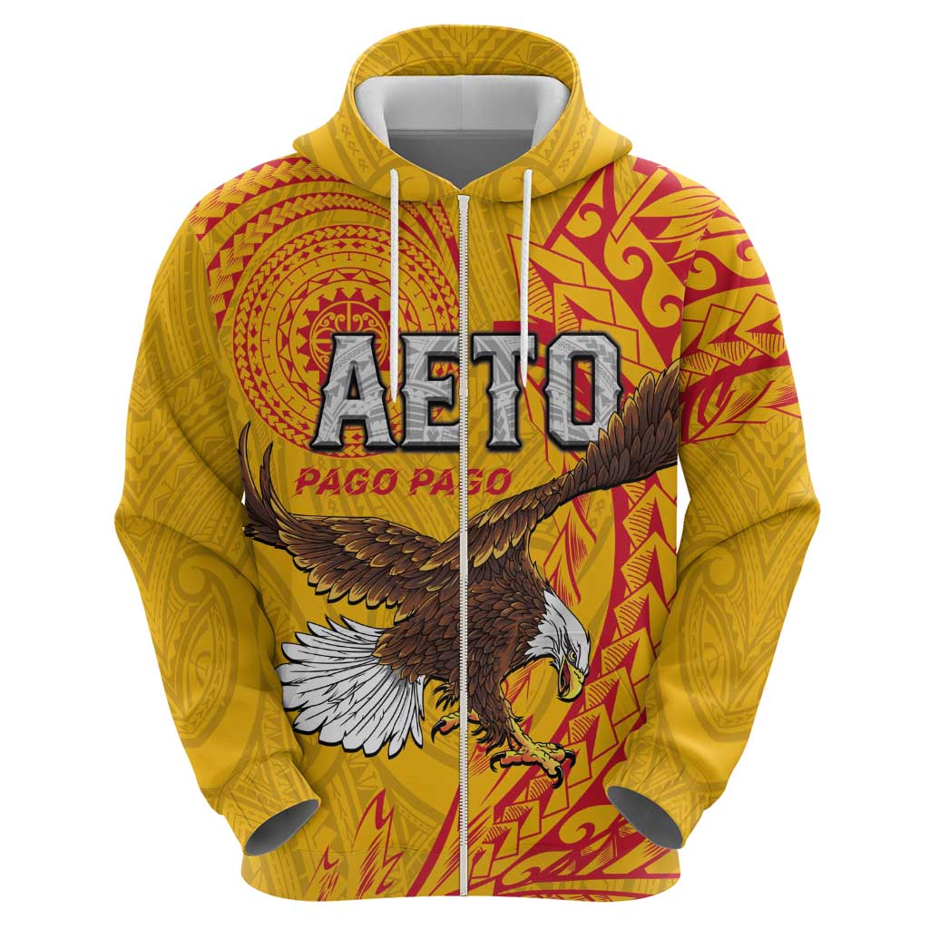 Personalised American Samoa Flag Day Zip Hoodie Fautasi Race Pago Pago-Aeto Eagle Wings Tribal Style LT03 - Polynesian Pride