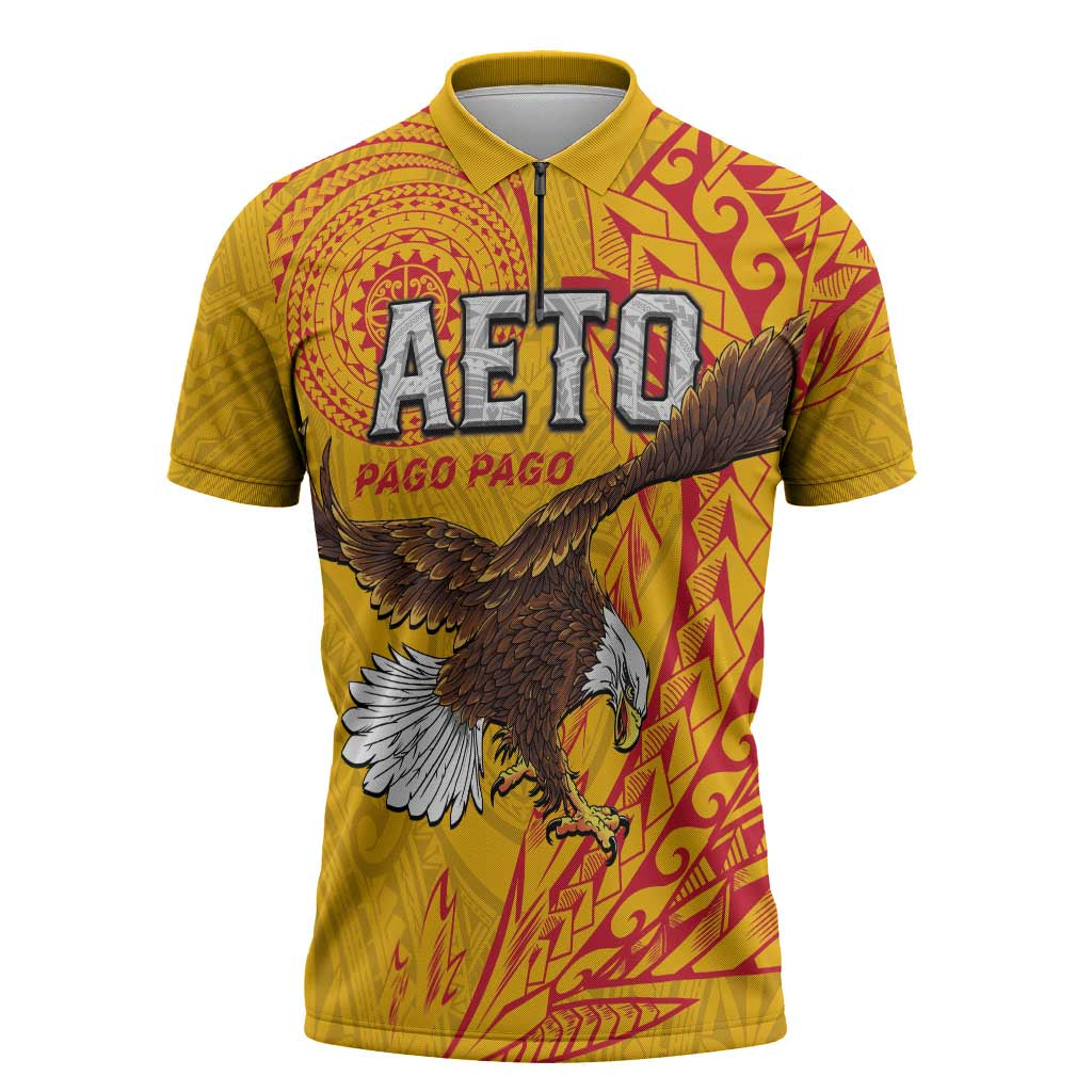 Personalised American Samoa Flag Day Zipper Polo Shirt Fautasi Race Pago Pago-Aeto Eagle Wings Tribal Style LT03 Multicolor - Polynesian Pride