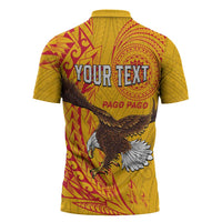 Personalised American Samoa Flag Day Zipper Polo Shirt Fautasi Race Pago Pago-Aeto Eagle Wings Tribal Style LT03 - Polynesian Pride