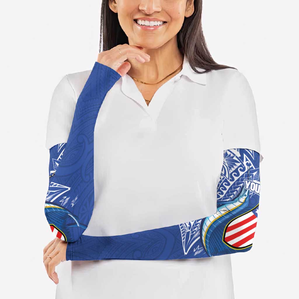 Personalised American Samoa Flag Day Arm Sleeves Fautasi Race Fagatogo-Iseula O Le Moana Sailfish Tribal Style