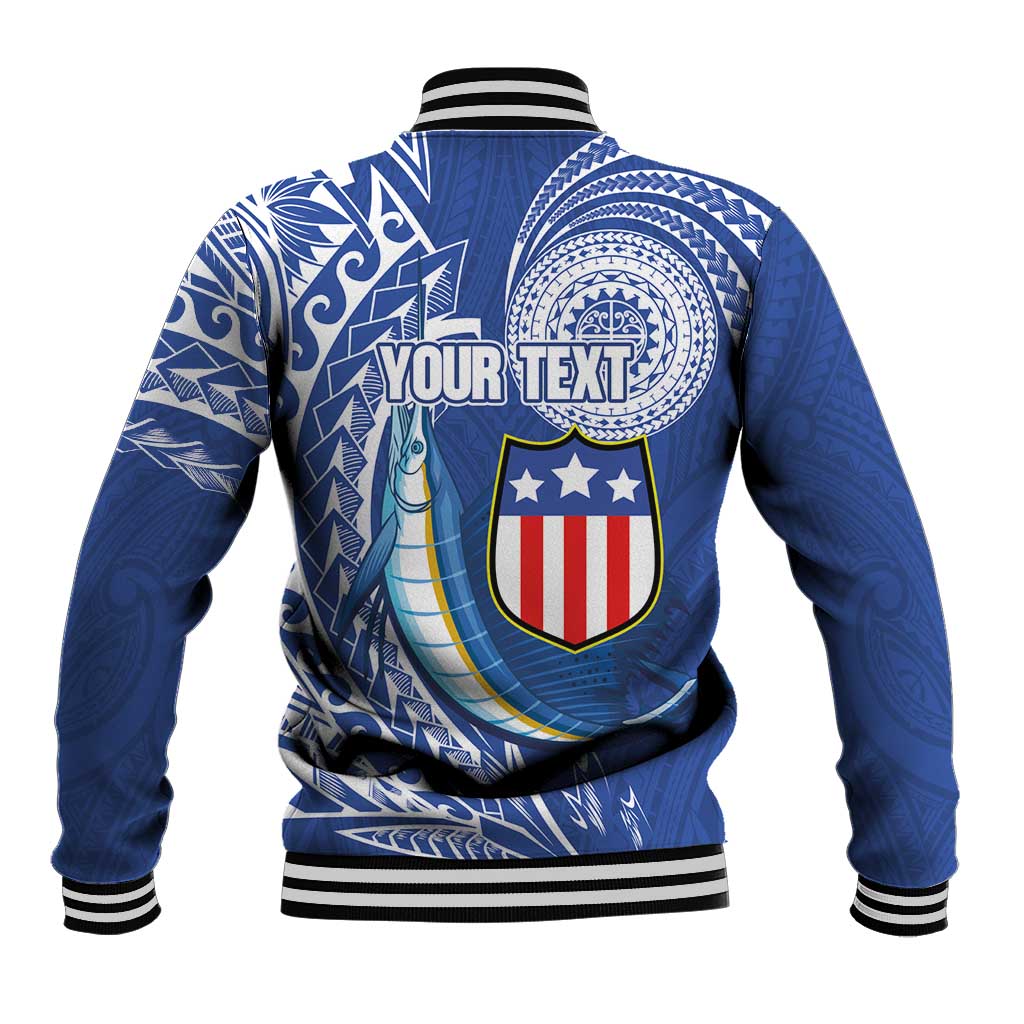 Personalised American Samoa Flag Day Baseball Jacket Fautasi Race Fagatogo-Iseula O Le Moana Sailfish Tribal Style
