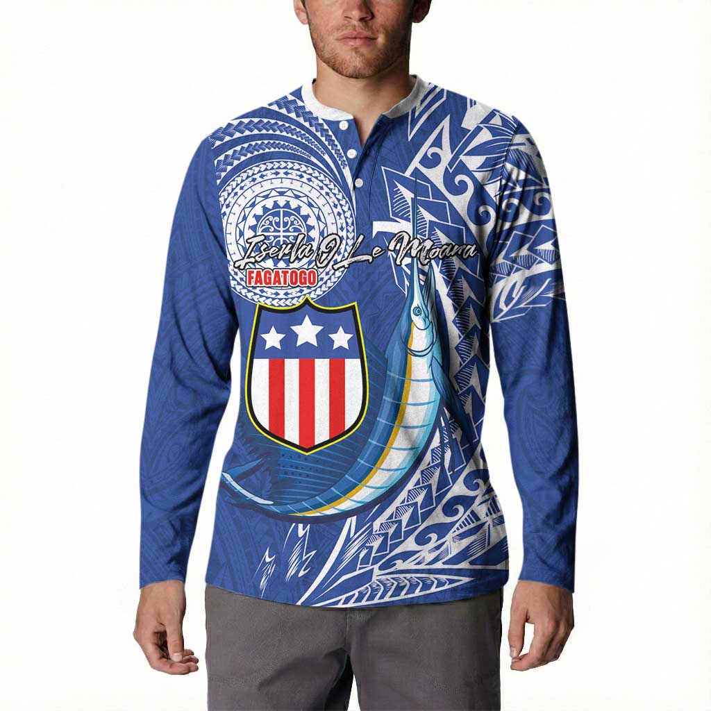 Personalised American Samoa Flag Day Button Sweatshirt Fautasi Race Fagatogo-Iseula O Le Moana Sailfish Tribal Style LT03 - Polynesian Pride