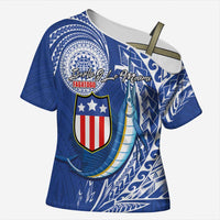 Personalised American Samoa Flag Day Cross Shoulder Shirt Fautasi Race Fagatogo-Iseula O Le Moana Sailfish Tribal Style LT03 Female Multicolor - Polynesian Pride