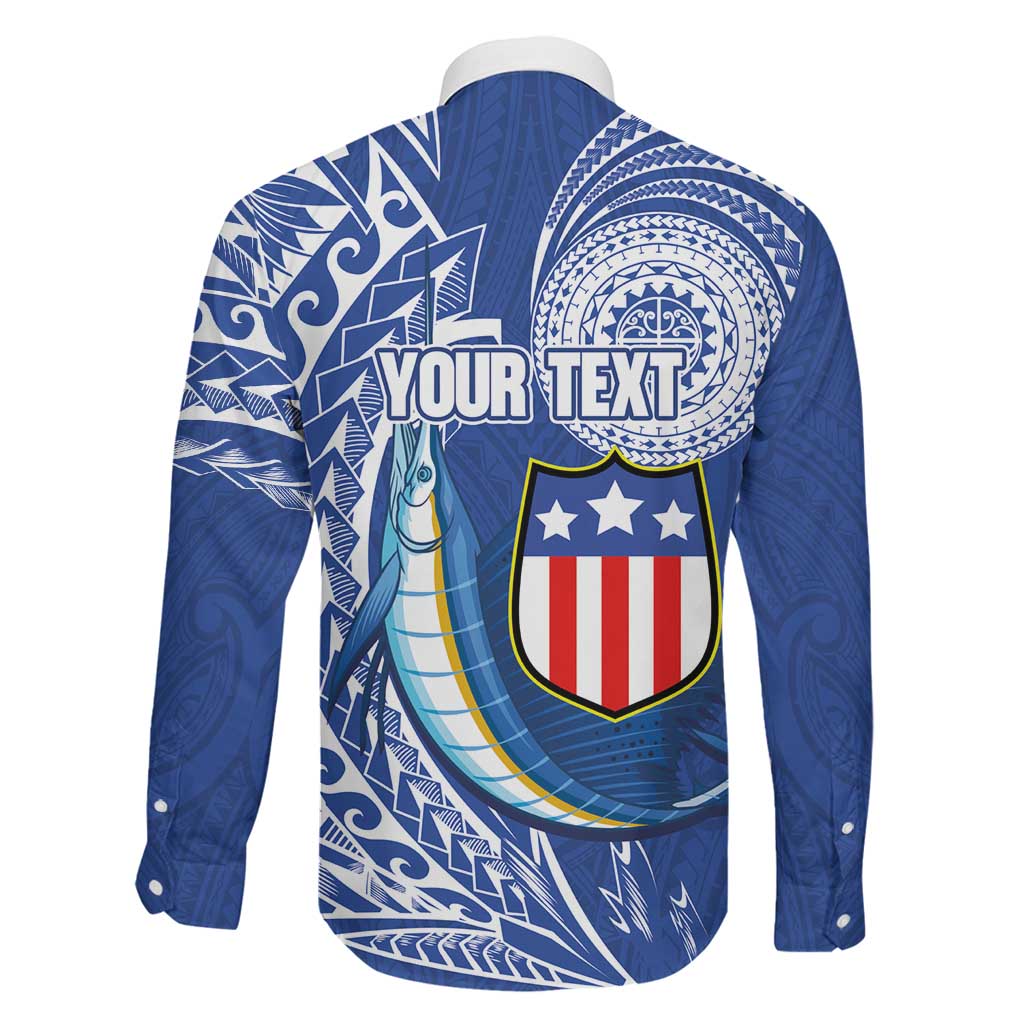 Personalised American Samoa Flag Day Family Matching Off The Shoulder Long Sleeve Dress and Hawaiian Shirt Fautasi Race Fagatogo-Iseula O Le Moana Sailfish Tribal Style LT03 - Polynesian Pride