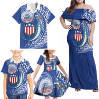 Personalised American Samoa Flag Day Family Matching Off Shoulder Maxi Dress and Hawaiian Shirt Fautasi Race Fagatogo-Iseula O Le Moana Sailfish Tribal Style LT03 - Polynesian Pride