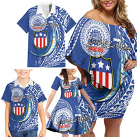Personalised American Samoa Flag Day Family Matching Off Shoulder Short Dress and Hawaiian Shirt Fautasi Race Fagatogo-Iseula O Le Moana Sailfish Tribal Style LT03 - Polynesian Pride