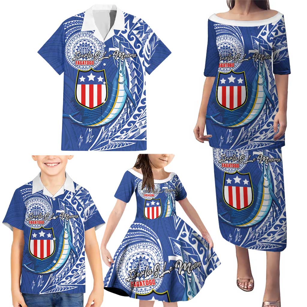 Personalised American Samoa Flag Day Family Matching Puletasi and Hawaiian Shirt Fautasi Race Fagatogo-Iseula O Le Moana Sailfish Tribal Style LT03 - Polynesian Pride
