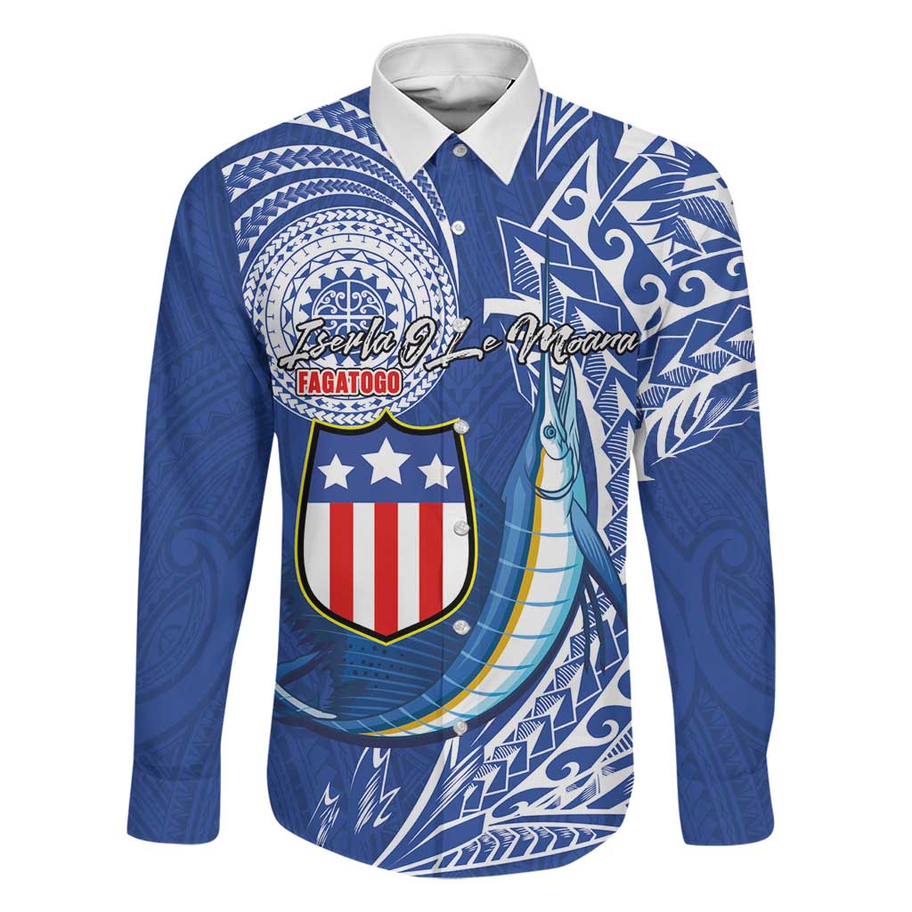 Personalised American Samoa Flag Day Family Matching Short Sleeve Bodycon Dress and Hawaiian Shirt Fautasi Race Fagatogo-Iseula O Le Moana Sailfish Tribal Style LT03 Dad's Shirt - Long Sleeve Multicolor - Polynesian Pride