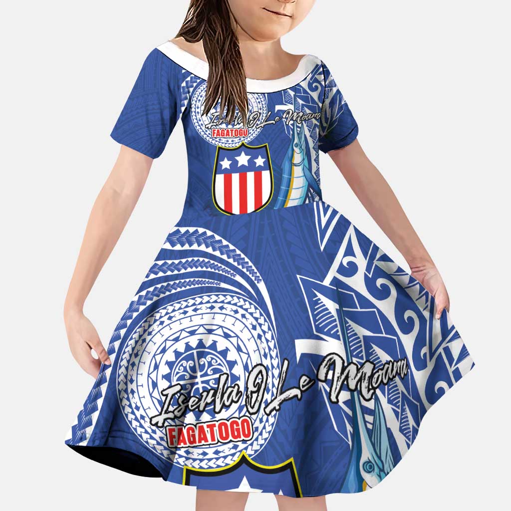 Personalised American Samoa Flag Day Family Matching Summer Maxi Dress and Hawaiian Shirt Fautasi Race Fagatogo-Iseula O Le Moana Sailfish Tribal Style LT03 Daughter's Dress Multicolor - Polynesian Pride