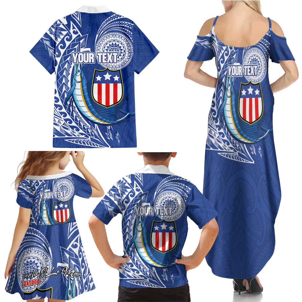 Personalised American Samoa Flag Day Family Matching Summer Maxi Dress and Hawaiian Shirt Fautasi Race Fagatogo-Iseula O Le Moana Sailfish Tribal Style LT03 - Polynesian Pride
