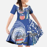 Personalised American Samoa Flag Day Family Matching Tank Maxi Dress and Hawaiian Shirt Fautasi Race Fagatogo-Iseula O Le Moana Sailfish Tribal Style LT03 Daughter's Dress Multicolor - Polynesian Pride