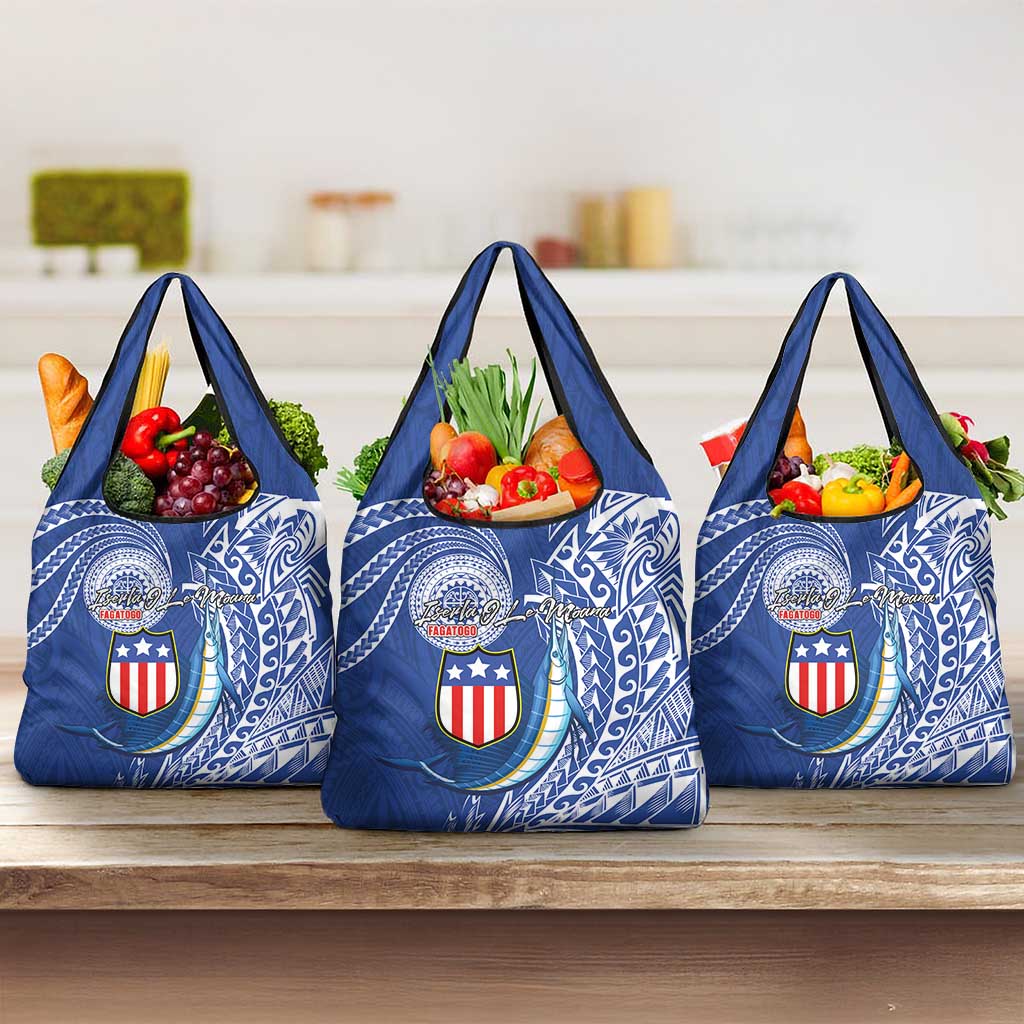 American Samoa Flag Day Grocery Bag Fautasi Race Fagatogo-Iseula O Le Moana Sailfish Tribal Style