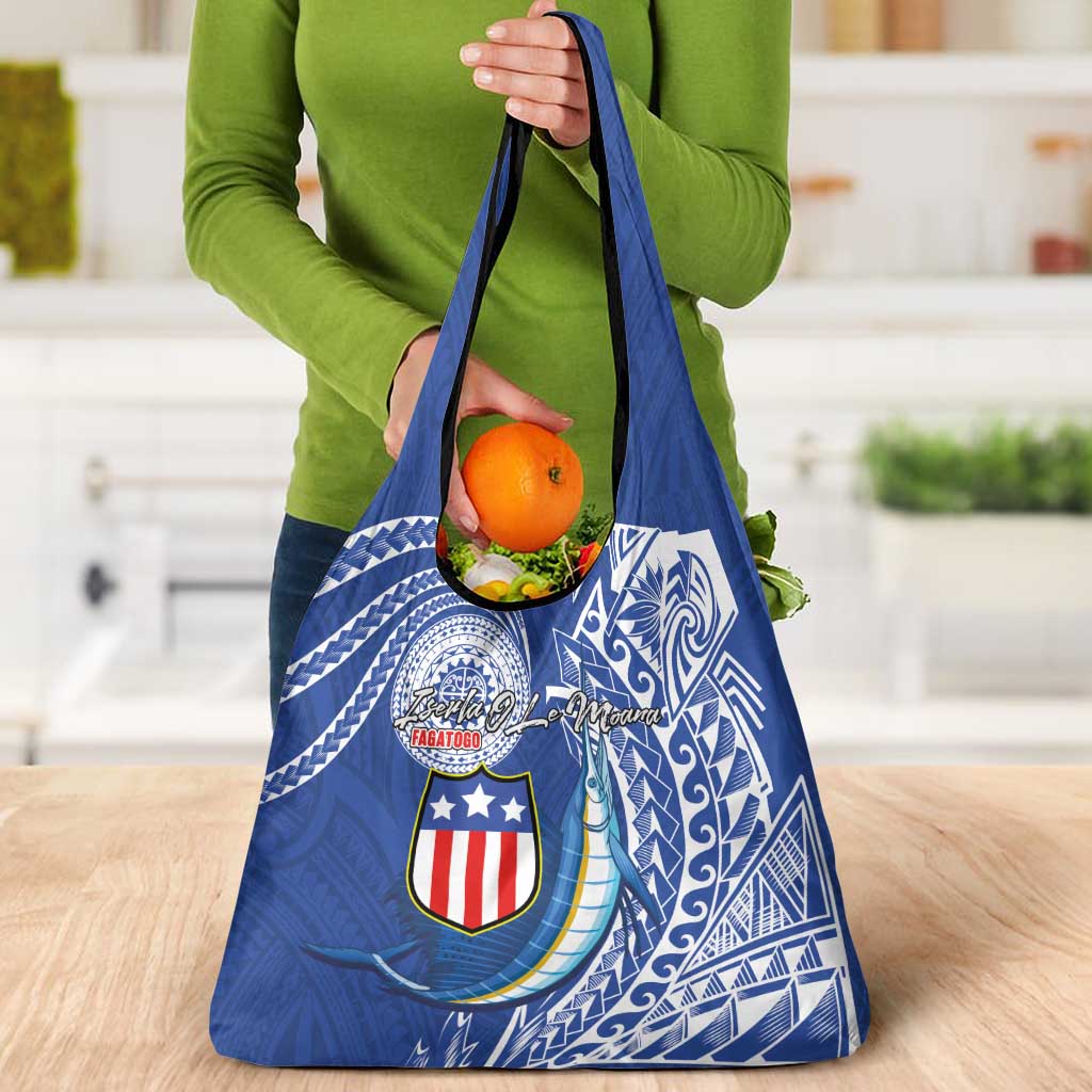American Samoa Flag Day Grocery Bag Fautasi Race Fagatogo-Iseula O Le Moana Sailfish Tribal Style