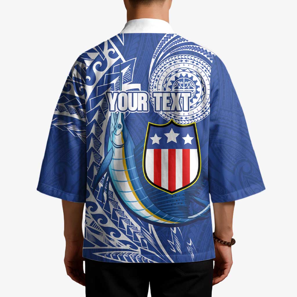 Personalised American Samoa Flag Day Kimono Fautasi Race Fagatogo-Iseula O Le Moana Sailfish Tribal Style