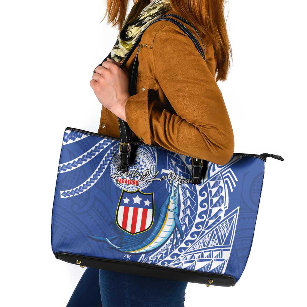 American Samoa Flag Day Leather Tote Bag Fautasi Race Fagatogo-Iseula O Le Moana Sailfish Tribal Style