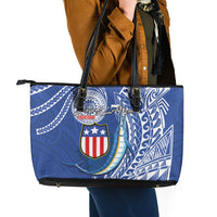 American Samoa Flag Day Leather Tote Bag Fautasi Race Fagatogo-Iseula O Le Moana Sailfish Tribal Style LT03 - Polynesian Pride