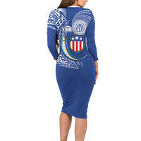 Personalised American Samoa Flag Day Long Sleeve Bodycon Dress Fautasi Race Fagatogo-Iseula O Le Moana Sailfish Tribal Style LT03 - Polynesian Pride