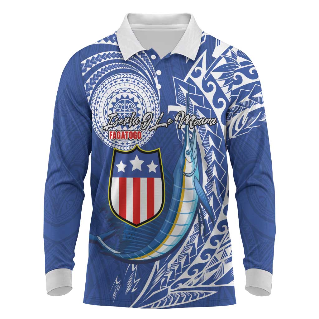 Personalised American Samoa Flag Day Long Sleeve Polo Shirt Fautasi Race Fagatogo-Iseula O Le Moana Sailfish Tribal Style LT03 Multicolor - Polynesian Pride