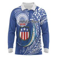 Personalised American Samoa Flag Day Long Sleeve Polo Shirt Fautasi Race Fagatogo-Iseula O Le Moana Sailfish Tribal Style LT03 Multicolor - Polynesian Pride