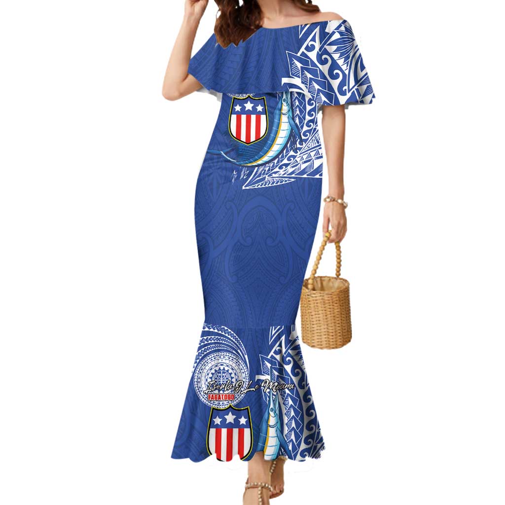 Personalised American Samoa Flag Day Mermaid Dress Fautasi Race Fagatogo-Iseula O Le Moana Sailfish Tribal Style LT03 Women Multicolor - Polynesian Pride
