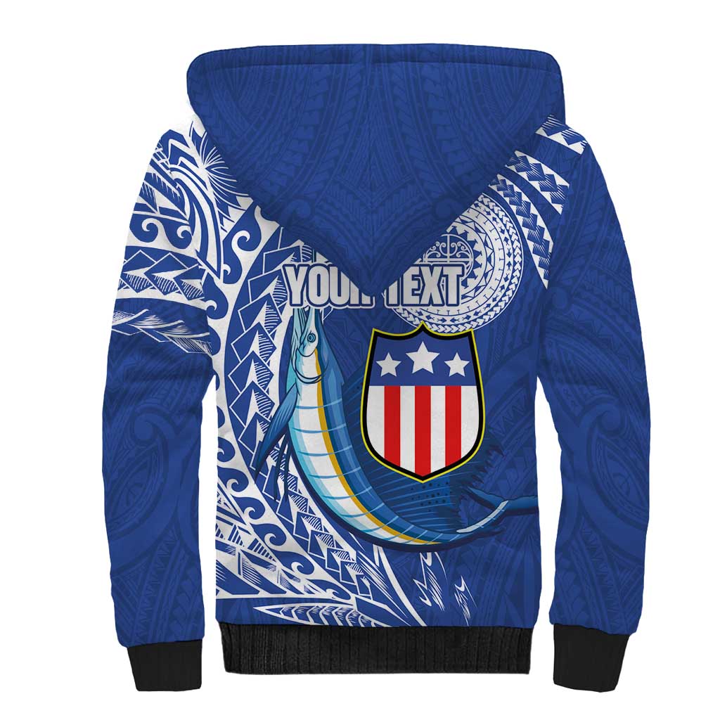 Personalised American Samoa Flag Day Sherpa Hoodie Fautasi Race Fagatogo-Iseula O Le Moana Sailfish Tribal Style