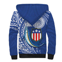 Personalised American Samoa Flag Day Sherpa Hoodie Fautasi Race Fagatogo-Iseula O Le Moana Sailfish Tribal Style