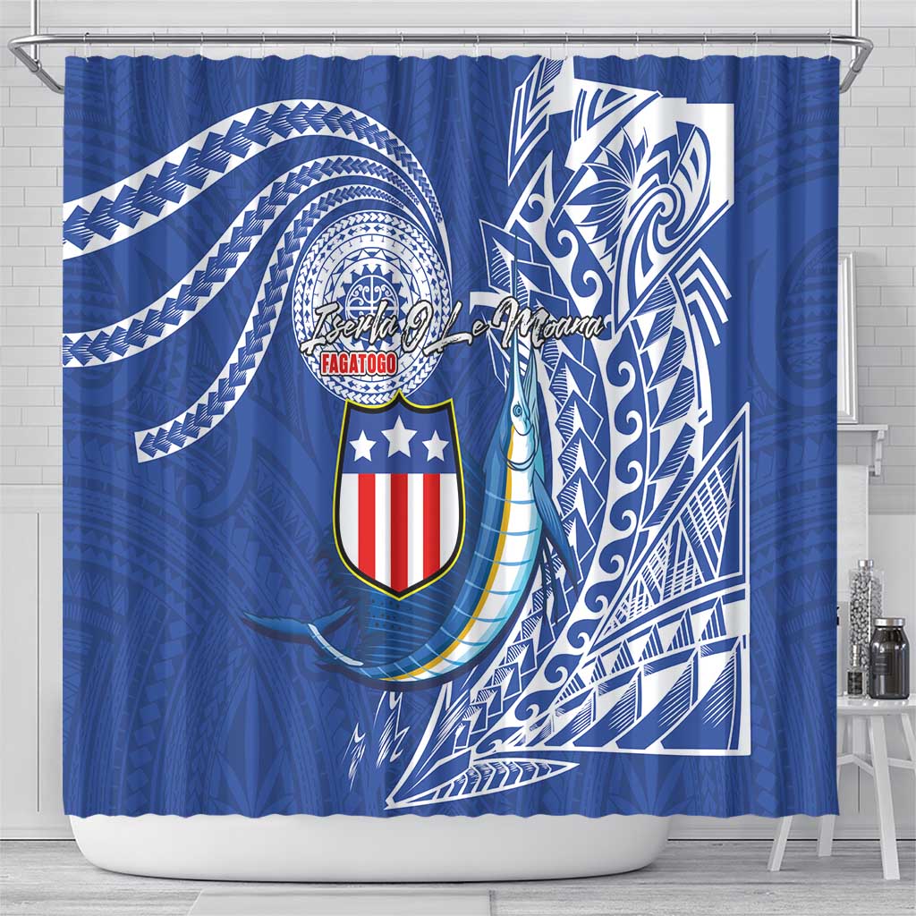 American Samoa Flag Day Shower Curtain Fautasi Race Fagatogo-Iseula O Le Moana Sailfish Tribal Style
